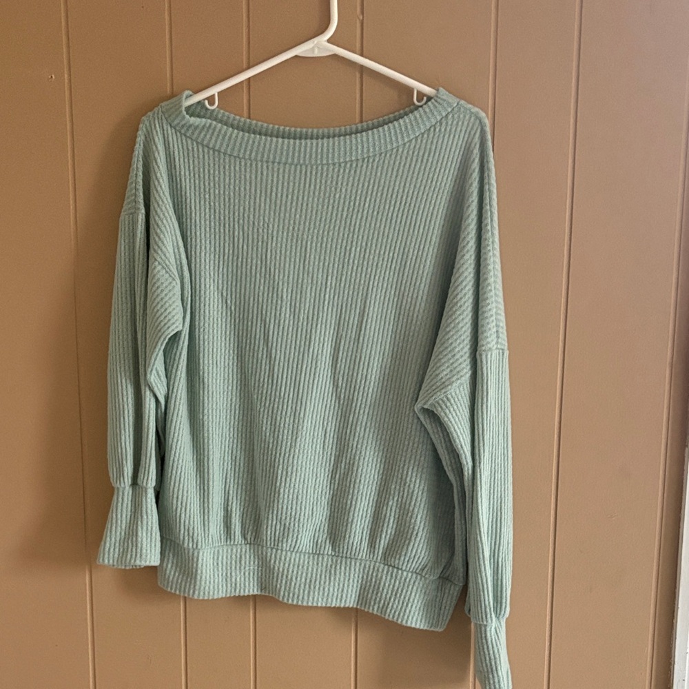 Chic Off-the-Shoulder Mint Sweater